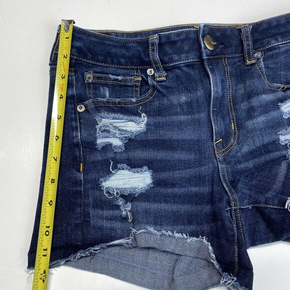 American Eagle Hi-Rise Shortie Sz 6 360 Super Stretch Denim Shorts Holes EUC - Picture 6 of 10